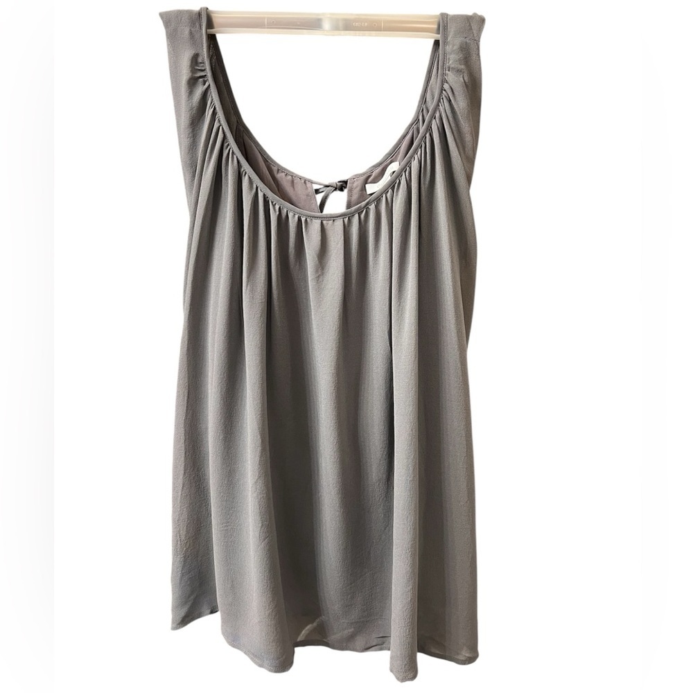 Garnet Hill Grey Sleeveless Gathered Neck Blouse